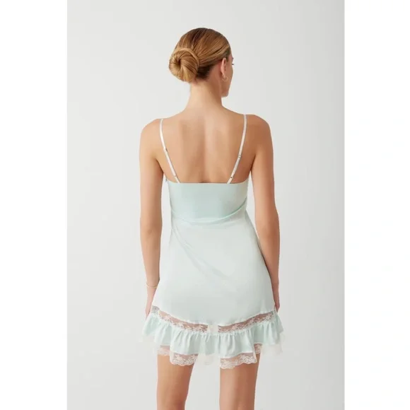 Frankie’s Bikinis Carson Satin Mini Dress in Pistachio